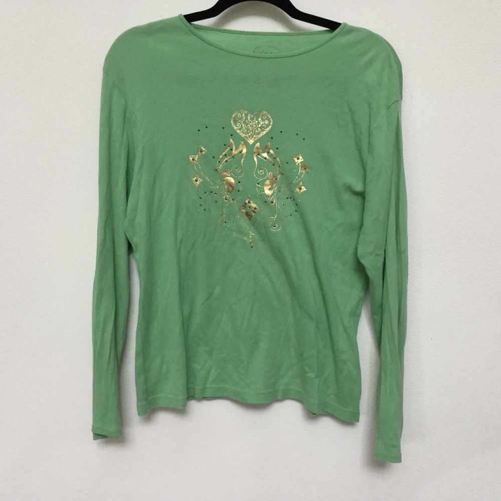Kid's Arizona Jean Co Green, Gold Butterfly Long Sleeve Top Size XL